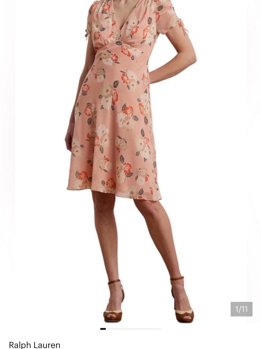 Ralph Lauren Peach Floral Short-Sleeve A-Line Dress